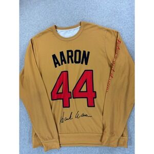 Milwaukee Brewers HANK AARON Retro Baseball Crew‎ Sweatshirt (Men's XL) Yellow